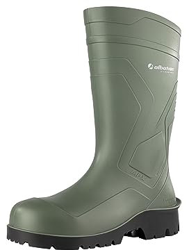 ALBATROS Arbeitsgummistiefel Protector Plus S5 – Hochwertige Arbeitsschuhe für Herren – Wasserdichte Gummistiefel mit Stahlkappe & Durchtrittschutz Grün Größe 45