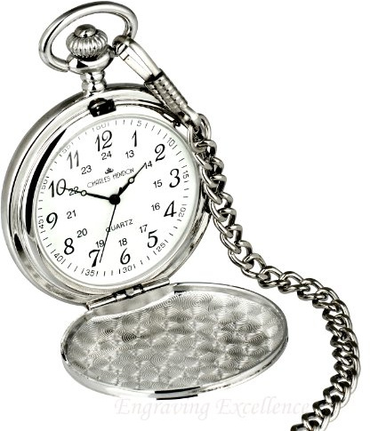 Charles Hendon Personalised Engraved Silver Pocket Watch in a Pouch