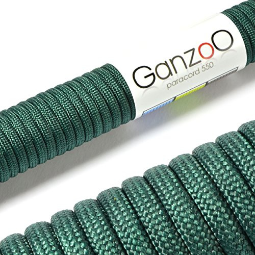 Ganzoo Paracord 550, corda da 4mm, 30 Metri, Poliestere, Tipo 3-7 fili interni, fai da te guinzaglio per cani collare bracciale, campeggio sopravvivenza e corda multiuso, verde scuro