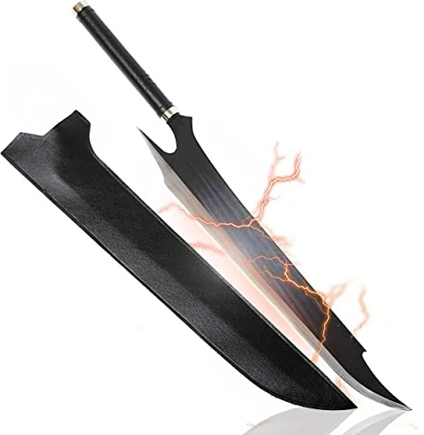 Swords and more Bleach Ichigo Shikai Cutting Moon Zangetsu Full Tang, Zangetsu Schwert, Bankai Ichigo-Schwert, Edelstahl, 96 cm, Bleach-Katana, Metallschwert für Cosplays, Sammlungen & als Geschenk