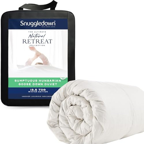 Snuggledown Hungarian Goose Down Single Duvet 13.5 Tog - Warm & Cosy Winter Quilt with Ethically Sourced 80:20 Blend | UK-Made, 300tc Cotton Cover, Box Stitch, Washable (135 × 200cm)