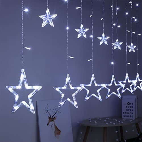 BLOOMWIN Guirnaldas Luminosas Estrellas Cortina Luces 2m x 1m 138 LED 12 Estrellas con Control Remoto 8 modos 5V USB Cadena Luces de Navidad para el Balcón, Ventana, Pared, Escaparate, Boda, Fiesta
