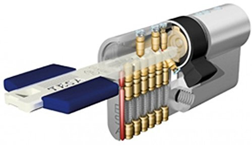 Tesa Assa Abloy TX853040N Cilindro de Alta Seguridad TX80 Doble Embrague Niquelado 30 x 40 mm Llave, Llave Leva Larga