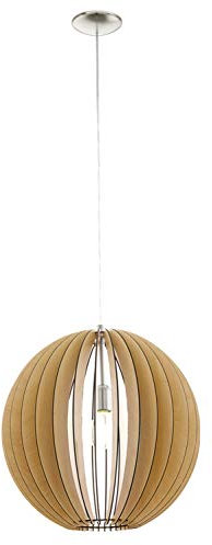 EGLO Pendelleuchte Cossano, 1 flammige Hängelampe Vintage, Hängeleuchte aus Stahl und Holz in Nickel-Matt, Ahorn, Esstischlampe, Wohnzimmerlampe hängend mit E27 Fassung, Ø 50 cm