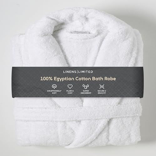 Linens Limited - Egyptian Cotton Dressing Gown for Women and Men, Towelling Bath Robe, Men and Ladies Nightwear Essential, Soft and Luxurious, Super Absorbent, Machine Washable (White)