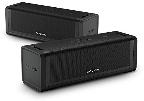 DOCKIN® D FINE+ 2 Hi-Fi Bluetooth Speaker – Lautsprecher im Set für Stereo Link Funktion, 50W, Wireless & wasserfest, starker Akku (16h), DREI Soundmodi, Outdoor Soundbox tragbar, Tragegurt inkl