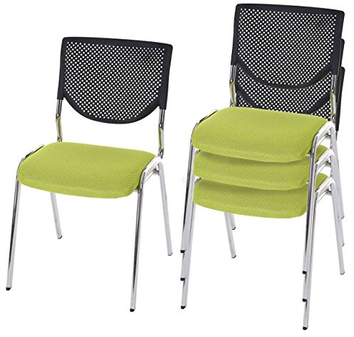 Mendler 4er-Set Besucherstuhl T401, Konferenzstuhl stapelbar, Stoff/Textil - Sitz grün, Füße Chrom