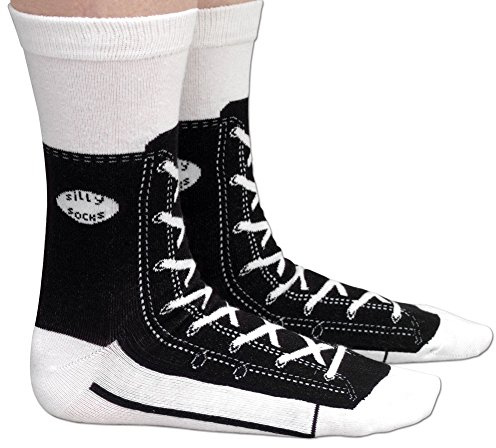 Bits and Pieces - Novelty Socks - Hi-Top Sneaker - Silly Socks - Machine Washable - Cotton-Rich Socks, Fun Great Gift - Black - Adult Size 5.5-11.5
