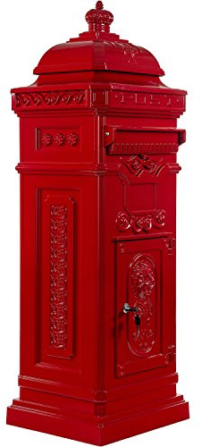 STILISTA Antiker Standbriefkasten 102 cm, Aluminium, Farbwahl, Rot