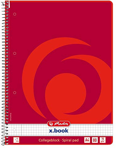 Herlitz Collegeblock x.book A4, Lineatur 22, 80 Blatt, Rand innen, 5 Stück