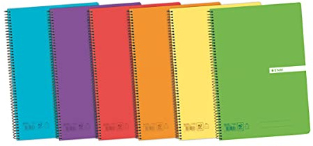 Cuadernos Folio(A4) Enri. Pack de 5 unidades. Tapa plástico. 80 Hojas cuadrícula Pauta 1 línea. Colores aleatorios