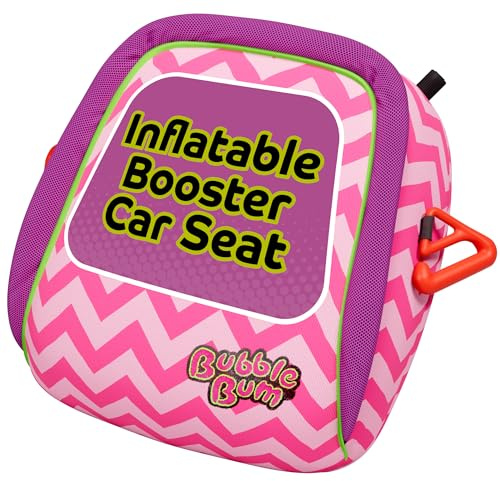 Bubble Bum Inflatable Booster Car Seat - Travel Booster Seat - Portable Car Booster Seat - Booster Seat for Car - Foldable Narrow Slim Design Car Seat - Perfect for Kids 4-11yrs Old - Pink