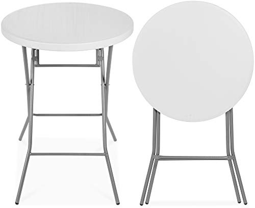 Best Choice Products 32in Bar Height Folding Table, Round Indoor Outdoor Accessory for Patio, Backyard, Dining Room, Events w/Thick Table Top, Metal Frame, Locking Legs, 330lb Weight Capacity - White