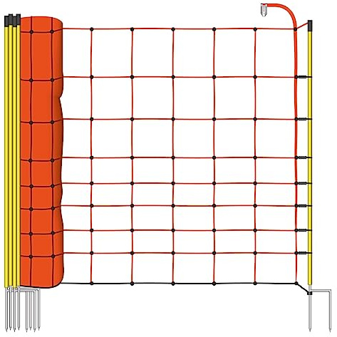 VOSS.farming 50m Elektrozaun-Netz, 108cm, 2 Spitzen, gelbe Pfähle Schafzaun Elektrozaun Weidezaun