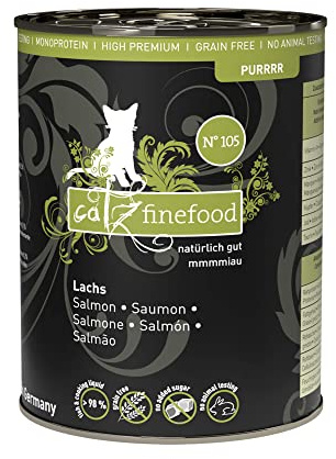 catz finefood Purrrr Salmon Monoproteína Comida húmeda para Gatos N° 105 para Gatos sensibles a la nutrición, 6 x 375 g