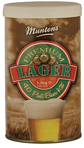 Muntons Beer Making Kit - Lager Premium Premium Range Kit - Includes Beer Making Ingredients - Home Brewing Kit Makes 66 Bottles of Beer (23 Liters Total)