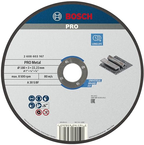 Bosch Professional 1x Disco de Corte Recto Standard for Metal (para Metal, Ø 180 x 3 mm, Accesorios Amoladora)