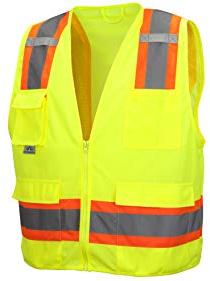 Pyramex Class 2 Surveyor's Safety Vest with 6 Pockets, Hi-Vis Lime, XL