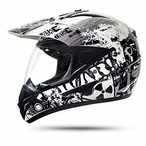 ATO Moto GS War Weiß Crosshelm mit Visier für Quad ATV Enduro Motorradhelm ECE 2205 Größe: M 57-58cm