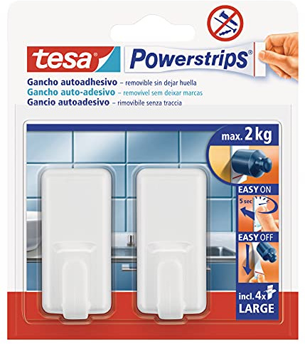 Ganchos adhesivos grandes tesa Powerstrips (2+ 4 tiras adhesivas), color blanco