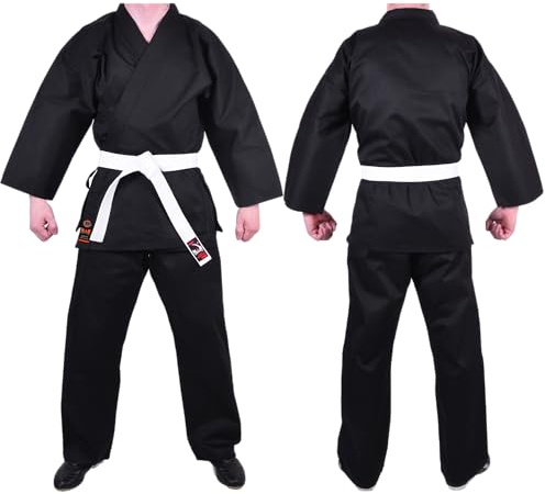 MAR | Black Karate Gi with FREE belt, Traditional Student Uniform, Martial Arts Uniform, Kids Karate Suit | Men & Women; Kids & Adult Sizes | 8oz Fabric Suit + FREE BELT (4/170)