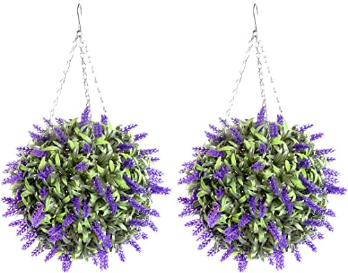 Pair of 28cm Purple Lush Lavender Long Leaf Topiary Grass Flower Balls **Fully Assembled**