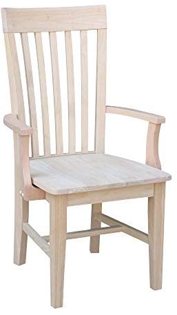 IC International Concepts, Tall Mission Chair With Arms 40H, Solid Parawood Dining Chairs, Box Seat Construction, Traditional Kitchen/Dining Room Furniture, Unfinished