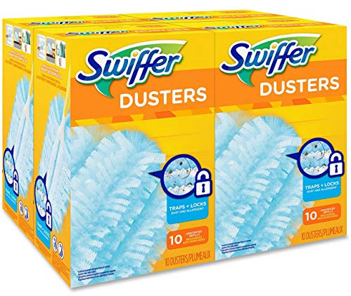 Swiffer 21459CT Refill Dusters, Dust Lock Fiber, Light Blue, Unscented, 10/Box, 4 Box/Carton