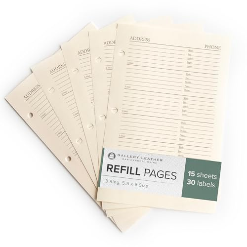 Gallery Leather Address Book Refill Replacement Pages - 3 Ring 5.5 x 8 Size