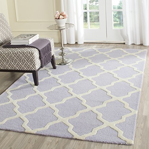 Safavieh Trellis Indoor Hand Tufted Rectangle Area Rug, Cambridge Collection, CAM121, in Lavender / Ivory, 91 X 152 cm for Living Room, Bedroom or Any Indoor Space