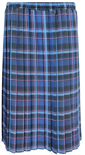 Kentex Online Womens Long Pleated Skirt Tartan Check Ladies Stretch Box Pleat Elasticated Waist Waistband Skirts (Medium (12-14), Royal Blue)