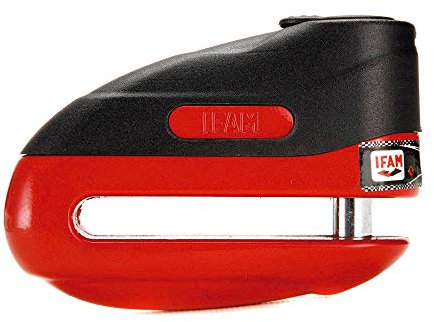 IFAM Antirrobo Freno Disco Moto, 75 mm, Cierre Automático, Incluye 3 Llaves de Discos, Color Rojo, Compacto y Seguro, Acero Endurecido, Ideal Motocicletas de Pequeña o Mediana Cilindrada