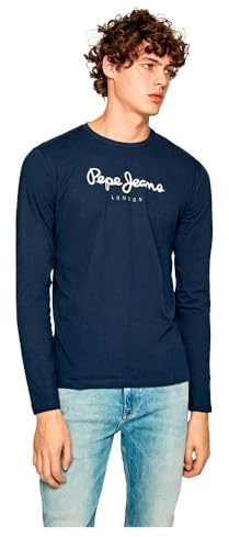 Pepe Jeans London Eggo Long N T-Shirt a manica lunga regular fit da uomo, 100% Cotone, collo rotondo con logo sul petto, Navy