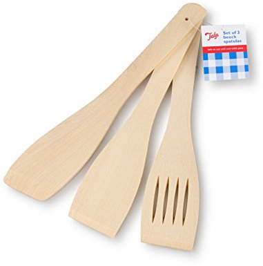 Tala Wooden Spatula Set 3 Piece Beechwood Utensil Set, Includes Rounded Spatula, Flat Spatula & Slotted Spatula Durable & Safe for Non-Stick Cookware, Beige