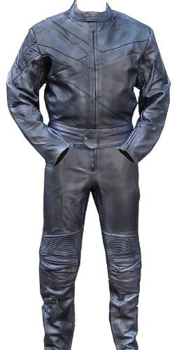 PERRINI 2pc Motorcycle Riding Racing Track Suit padding All Leather Drag Suit Black - 4XL