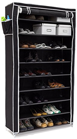 Relaxdays – Zapatero Valentin Hecho de estructuras de Acero y Cubierta de Tela con Medidas 161 x 88 x 30 cm hasta 10 Pisos sin la Funda, hasta 45 Pares de Zapatos Libre de Polvo, Color Negro