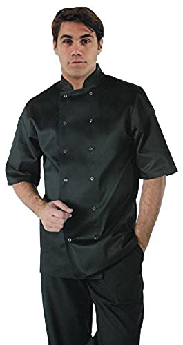 Whites Vegas Unisex Chef Jacket, Short Sleeve, Black, Size M - Easy Clean, Double-Stitched Restaurant Uniform, Workwear A439-M