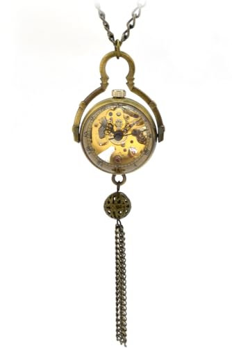 Unendlich U Fashion Retro Handaufzug Mechanische Taschenuhr mit Kugel Anhänger Hohle Skelett Kettenuhr Pullover Halskette Bronze