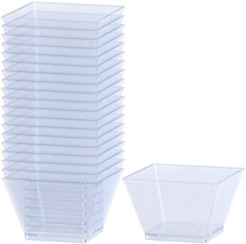 Lillian Tablesettings Clear Plastic Square Bowls, 8 oz Small Disposable Serving Bowls for Appetizers, Desserts & Dips, Heavyweight BPA-Free, 20 Count (3.5 x 3.5 in)