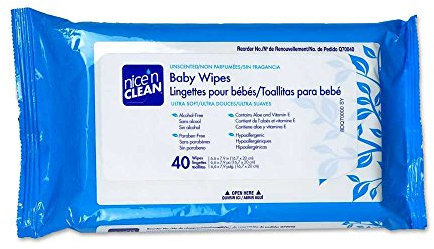 Nice 'N Clean Baby Wipes with Aloe, Travel Pack, Unscented, Hypoallergenic, 40 Wipes
