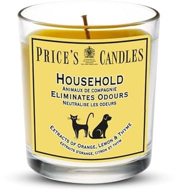 Price's - Household Pet Jar Candle - Odour Eliminating Candle - Made With Orange, Lemon & Thyme Extracts - Clean, Fresh, Quality Fragrance - Long Lasting Scent