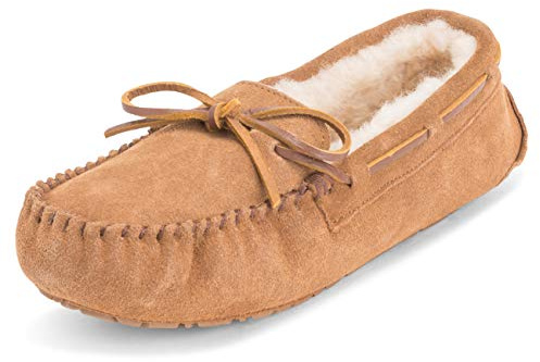 Polar Damen Mokassins Real Wildleder Australian Sheepskin Pelz Halbschuhe Hausschuhe - Tan - TAN40 AYC0225