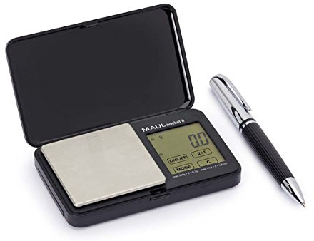 MAUL Taschenwaage MAULpocket II, Feinwaage, 500g, 0,1 g-Schritte, Zählfunktion, umschaltbar auf g/oz/gn/ct, Schutztasche, Schwarz