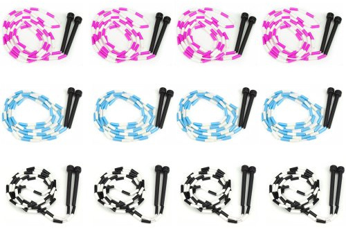 Jump Rope 12-Pack - Pink, Blue, Black and White Skip Ropes for Exercise - Outdoor Jump Rope for Kids, Adults and Athletes - Family Fun Toys and Games