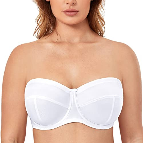 Delimira Women's Strapless Bras Underwire Non Padded Support Multiway Bandeau Bra for Bigger Bust White 36E