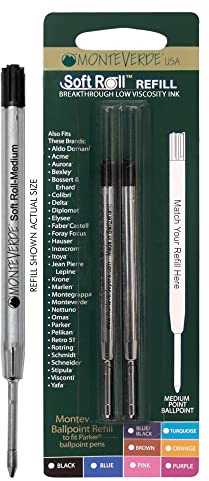 Monteverde Recharges pour Stylo à bille Pointe moyenne, rouleau souple compatible Stylos Parker - Bleu (Lot de 2)