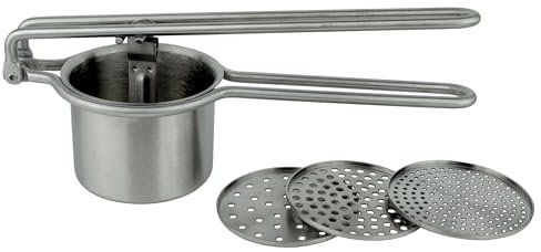 Grunwerg PT-5373 Rallador de Patatas Higiénico Acero Inoxidable 3 Cuchillas Multifuncionales Triturar Puré Hacer Zumo 12 cm x 28 cm x 10 cm, Plata