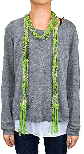 Crocheted Beads Bling Scarf with Fringe (Green)