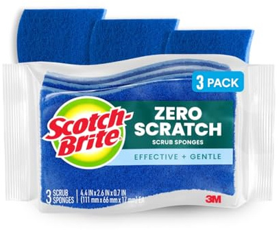 Scotch-Brite Zero Scratch Scrub Sponge, 3 Kitchen Sponges for Cleaning Around the Home, Bathroom & More, Effective + Gentle Dish Scrubber, Best for Nonstick Pots and Pans, Safe on Most Surfaces