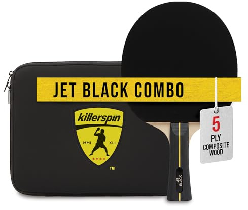 Killerspin Jet Black Ping Pong Paddle - Table Tennis Rackets for Beginner & Advanced Table Tennis Players - Flared Handle – Control with Comfort
